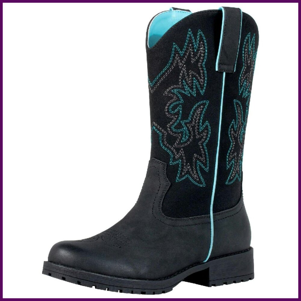 Women's Western Cowboy Boots Mid Calf Round Toe Work Riding Boots